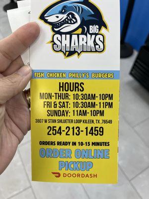 Hours of operation and phone number