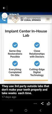 Uses 3rd party outside labs that take weeks