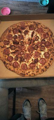 Pepperoni Pizza. Tried this place for the first time pretty good pizza the customer service is great