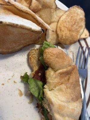 BLT on a croissant and amazing homemade chips!