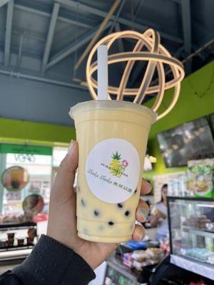 Mango milk smoothie with boba pearls