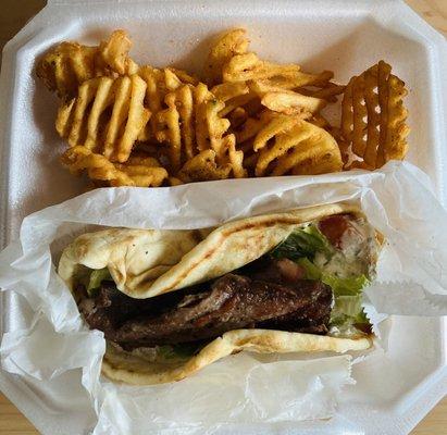 Lamb Gyro with Seasoned Waffle Fries