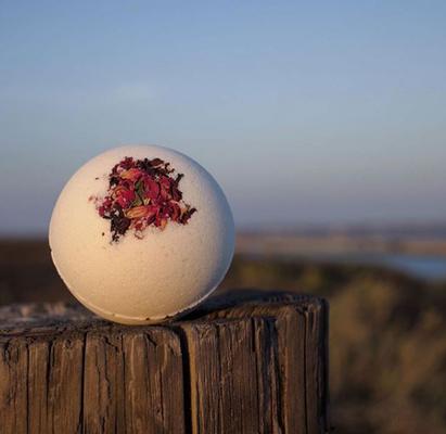 The Aphrodite CBD infused bath bomb is Handcrafted with essential oils,