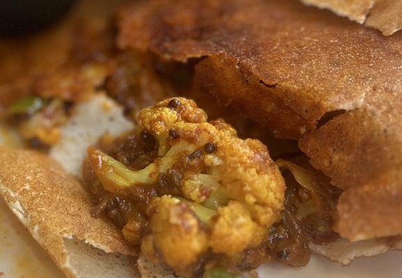 Interior of Chattinad Cauliflower Dosa