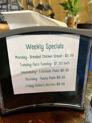 Weekly specials