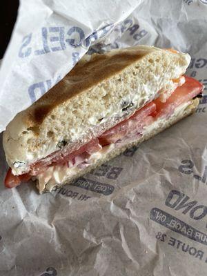 Lox and cream cheese on English muffin