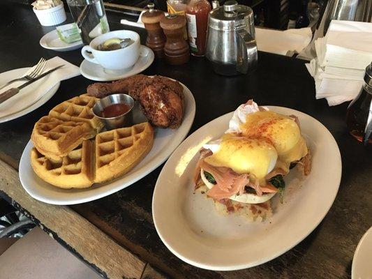 Saturday brunch- Fried Chicken N Waffles & Salmon Eggs Benedict