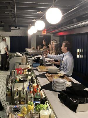 The buffet line for main meal.