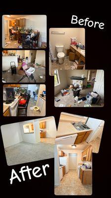 The before and after of a trash out/move out clean-- including a deep clean and carpet clean