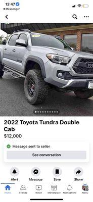 Advertised price of vehicle on Facebook marketplace