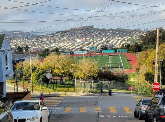 Burton Field in the distance