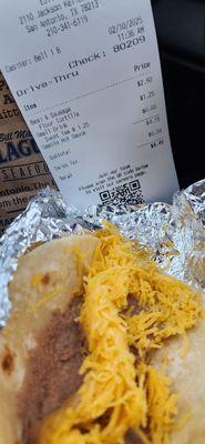 Cold bean & cheese taco