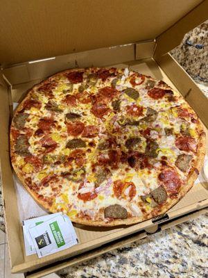 Pepperoni, meatballs, onion, banana peppers