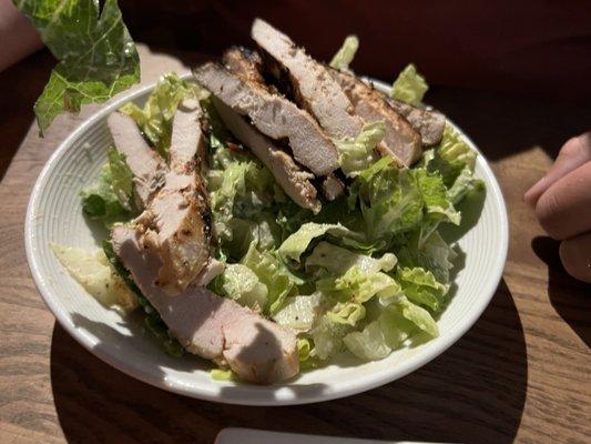 Santora's Cesar Salad with Chicken and Cesar Dressing.