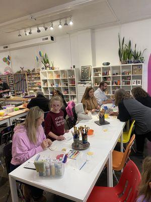 Well-lit ceramics painting studio