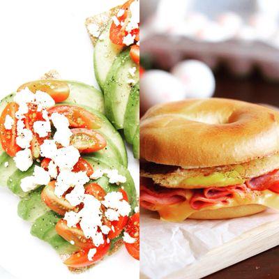 Avocado Toast/ Bagel egg sandwich with ham and cheese