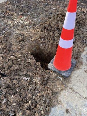 Hole dug, pylon placed and then left without informing when estimated service would be restored.