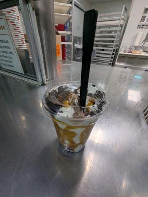Caramel Brownie Sundae- (Inside mix of Vanilla & Chocolate Swirl)