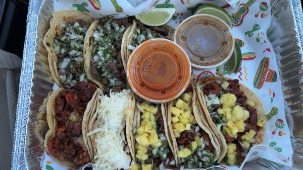 Left to right - Street Tacos w/ carne asada, Mexico City, Compton, San Francisco
