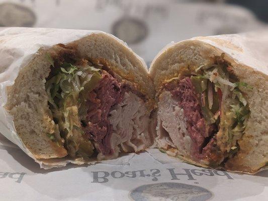 Archie Bunker - corned beef, pastrami and turkey, hold the tomatoes and added in banana and hot peppers