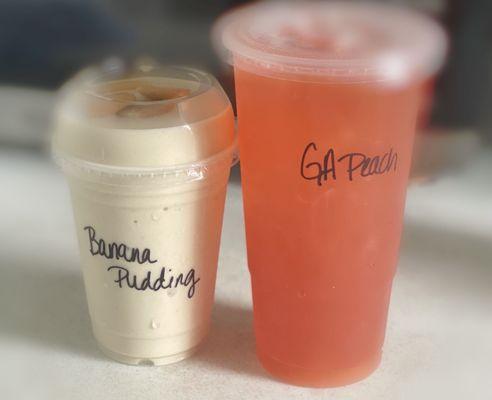 Banana pudding shake and ga peach teas