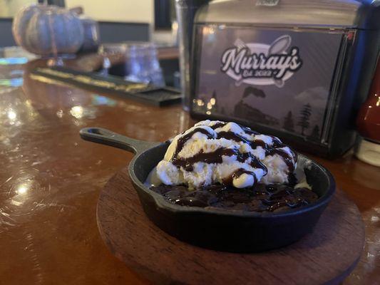 Skillet brownie topped with ice cream!