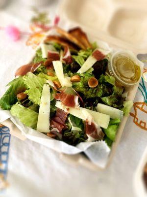 Salad with marcona almonds and prosciutto; can't get enough!