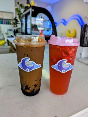 Strawberry Rose Tea and Vietnamese coffee with coffee jelly