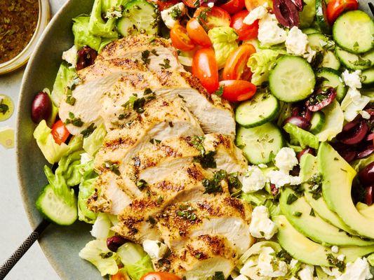 Greek salad with grilled chicken