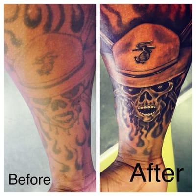 This is a before and after photo of the tat I got today. Very nice work. Would send people here and I will be back myself.