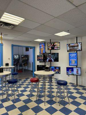 Era seating to enjoy your malt or float before checking out the arcade