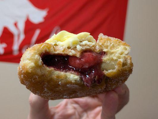 @endoedibles on Instagram 09/02/25   Baby Got Razz - Raised Doughnut, Granulated Sugar, Raspberry Cheesecake