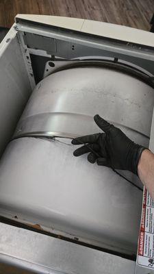 This Dryer had a broken belt which was hitting the cabinet, and making noise. the belt was replaced and the drier worked like new after.