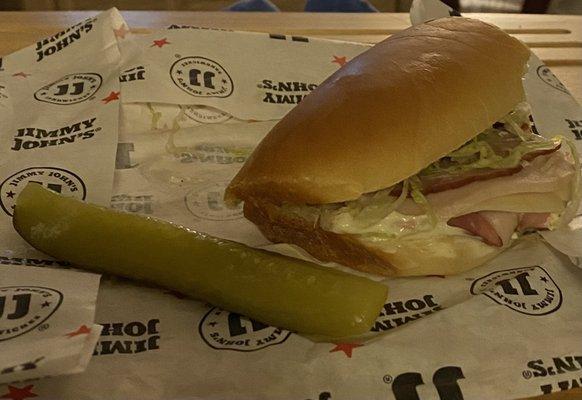 Ham, turkey, provolone, lettuce, tomato, Mayo Pickle, this is half of the sub, trust me it's big!