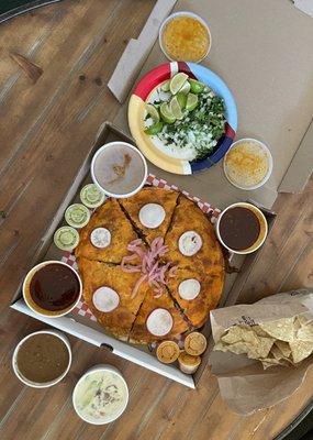 Birria Pizza (1 Pound of Birria) Queso, Salsa, Consome x3 and all the fixins.