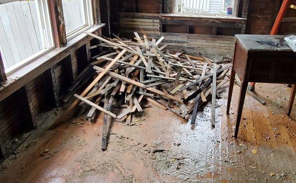 Oct 2021 again, roof tarped incorrectly. Whole 2 story house flooded down walls, floors, into basement. Everything lost. House destroyed.