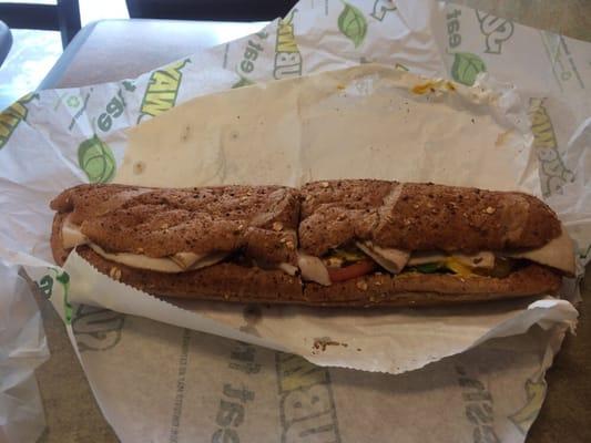 12" turkey and cheddar on honey roasted oat