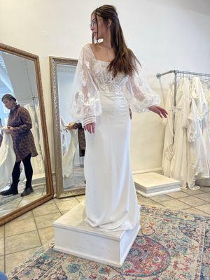 NOT my dress, but a beautiful one Gentry picked out at my appointment. I loved it but it was a bit too Boho and itchy for me.