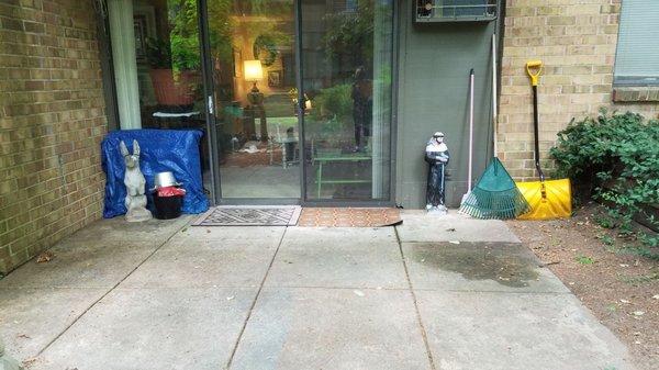 What is considered litter on patio? The pots & soil is so I can repot a couple plants. The tarp is a outside foldable table...