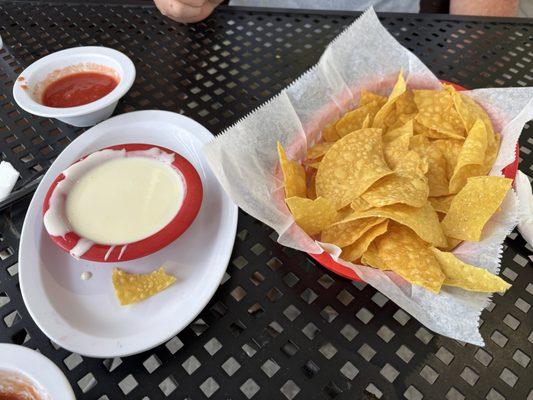 Chips, salsa and small queso