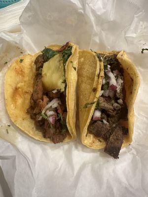 Asada and al pastor taco. I loved the pineapple on al pastor taco.