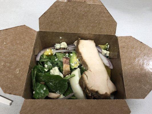 Half size (possibly 1/4 or snack size) spinach chicken cobb salad