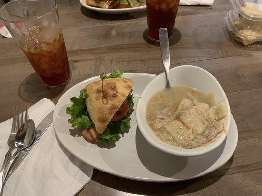 Italian sandwich and chicken and dumplings! Soo good!