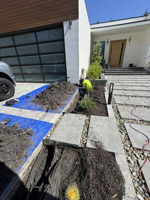 Open trench excavation to install new copper water line for home.