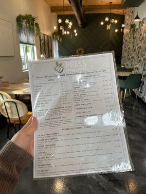 Menu 2 of 2 (coffee, superfood lattes, sandwiches/toasts)