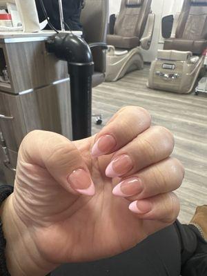 Gel X extensions with pink French tips!