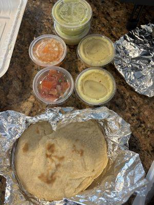 Tortillas - so good- and various sauces and dressing - ALL VERY GOOD!!!
