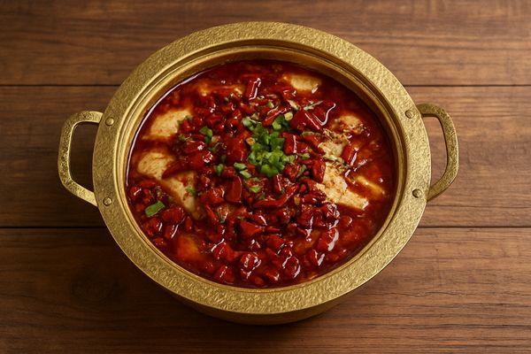 Boiling fish fillet in hot gravy