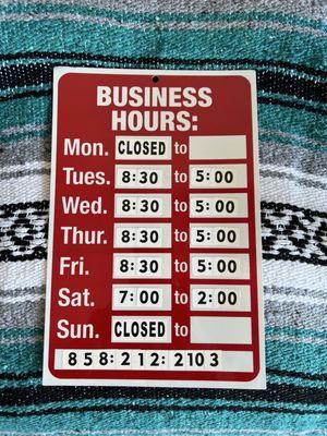 Updated hours