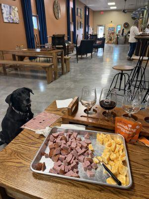 The charcuterie board I made along side my $9 wine flight!